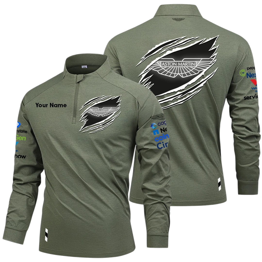 Aston Martin Racing Long Sleeve Shirt, Stand Collar Quarter Zip-up Custom Name HIDI130525Y49LMT05AMR Aston Martin Racing Long Sleeve Shirt, Stand Collar Quarter Zip-up Custom Name HIDI130525Y49LMT05AMR