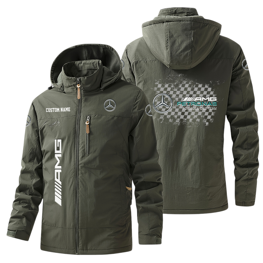 Mercedes-AMG Petronas Racing Windbreaker Jacket Hooded Warm Lining Waterproof Custom Name Mercedes-AMG Petronas Racing Windbreaker Jacket Hooded Warm Lining Waterproof Custom Name