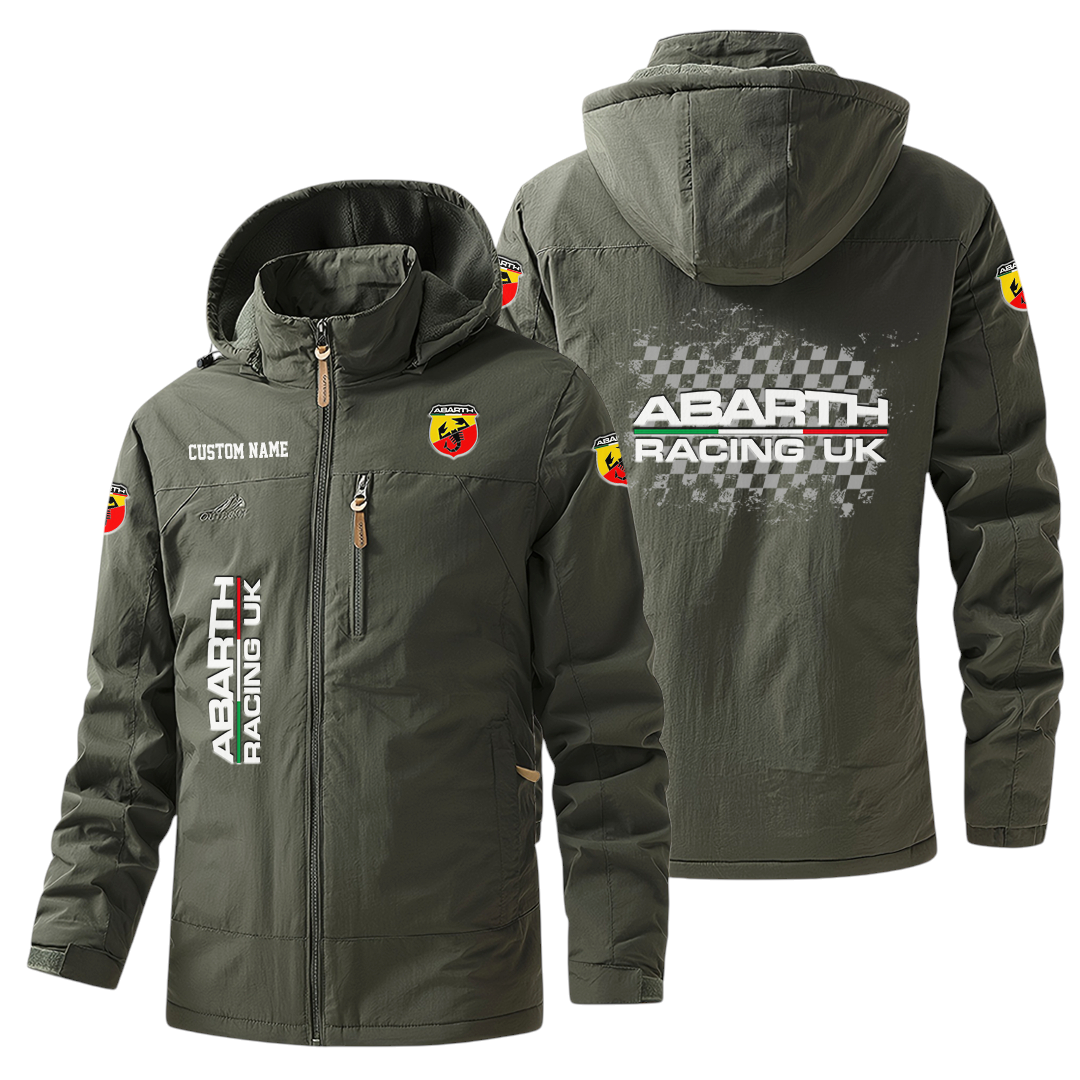 Abarth Racing UK Windbreaker Jacket Hooded Warm Lining Waterproof Custom Name Abarth Racing UK Windbreaker Jacket Hooded Warm Lining Waterproof Custom Name
