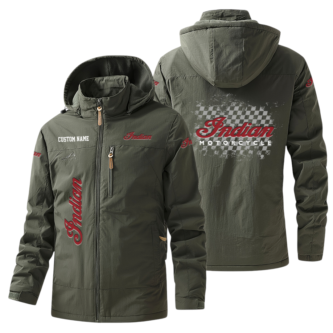 Indian Motorcycle Windbreaker Jacket Hooded Warm Lining Waterproof Custom Name Indian Motorcycle Windbreaker Jacket Hooded Warm Lining Waterproof Custom Name