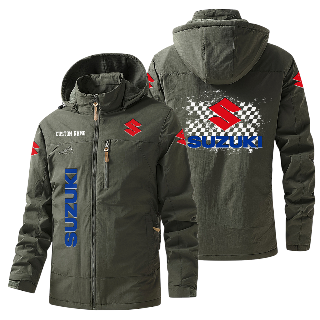 Suzuki Windbreaker Jacket Hooded Warm Lining Waterproof Custom Name Suzuki Windbreaker Jacket Hooded Warm Lining Waterproof Custom Name