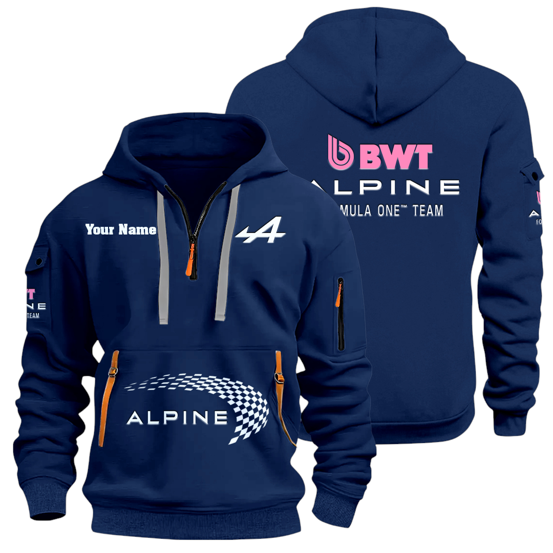 Alpine F1 Team Racing Half Zip Hoodie Sports Hooded Multi-Pockets Custom Name Alpine F1 Team Racing Half Zip Hoodie Sports Hooded Multi-Pockets Custom Name