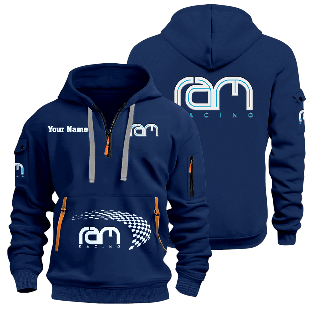 RAM Racing Half Zip Hoodie Sports Hooded Multi-Pockets Custom Name RAM Racing Half Zip Hoodie Sports Hooded Multi-Pockets Custom Name