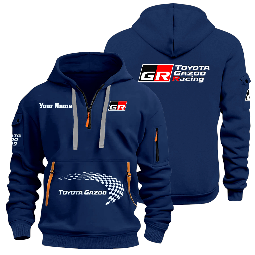 Toyota Gazoo Racing Half Zip Hoodie Sports Hooded Multi-Pockets Custom Name Toyota Gazoo Racing Half Zip Hoodie Sports Hooded Multi-Pockets Custom Name