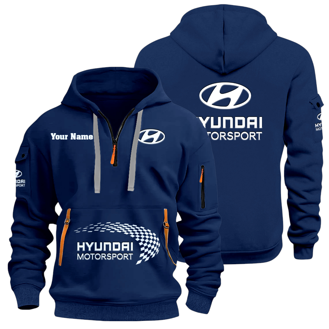 Hyundai Motorsport Racing Half Zip Hoodie Sports Hooded Multi-Pockets Custom Name Hyundai Motorsport Racing Half Zip Hoodie Sports Hooded Multi-Pockets Custom Name