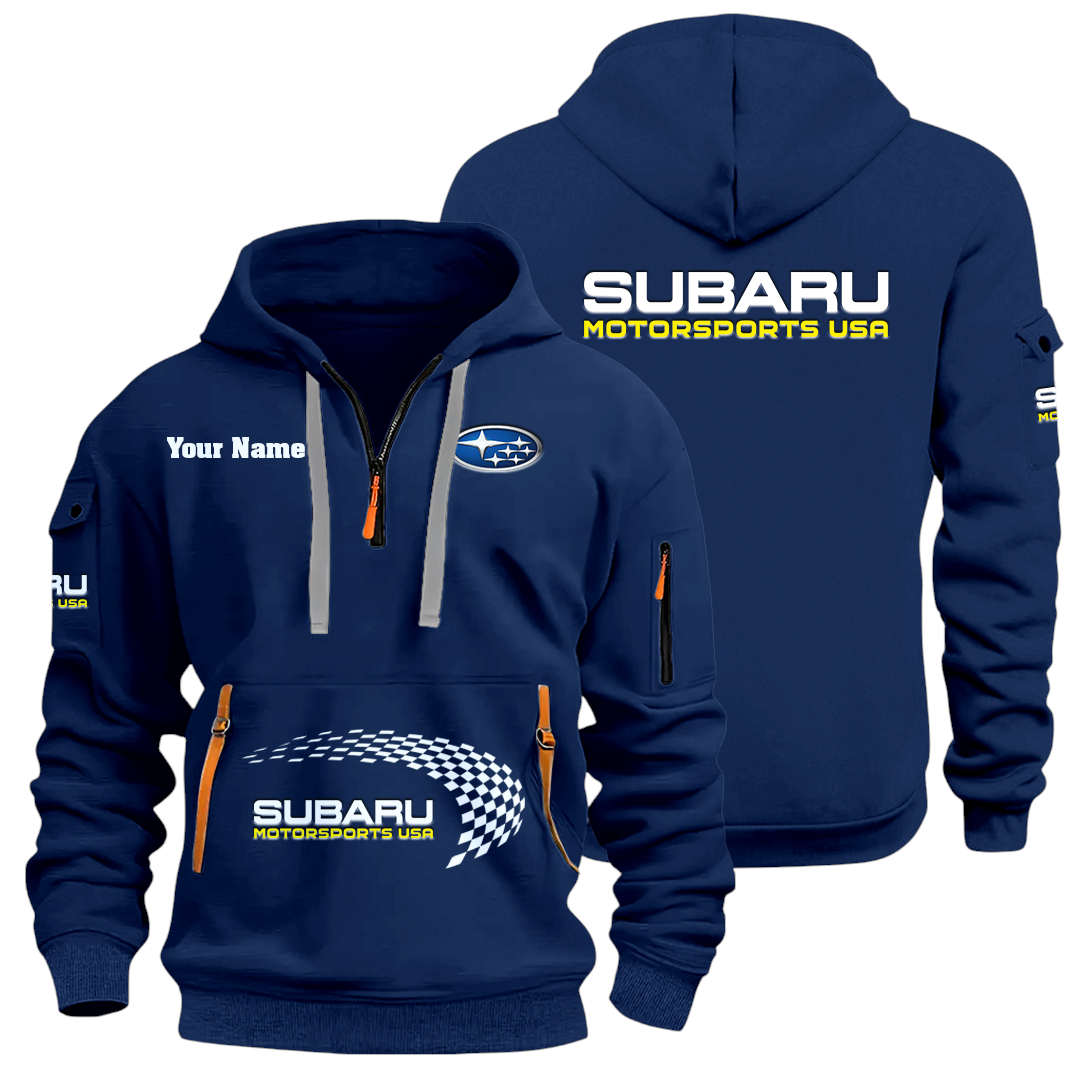 Subaru Motorsports USA Racing Half Zip Hoodie Sports Hooded Multi-Pockets Custom Name Subaru Motorsports USA Racing Half Zip Hoodie Sports Hooded Multi-Pockets Custom Name
