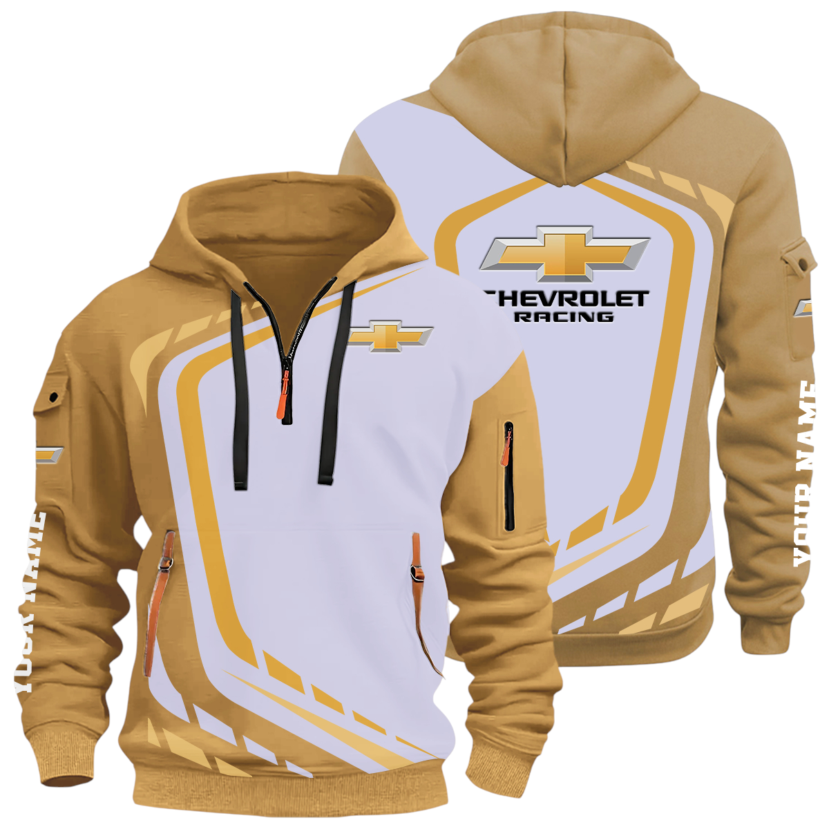 Chevrolet Racing Half Zip Hoodie All Over Prints Multi-Pockets Custom Name Chevrolet Racing Half Zip Hoodie All Over Prints Multi-Pockets Custom Name