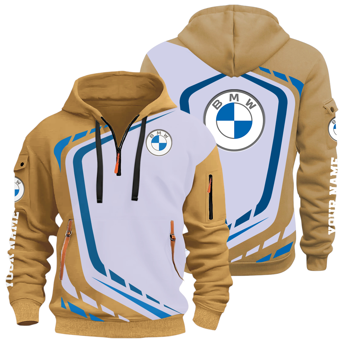 BMW Half Zip Hoodie All Over Prints Multi-Pockets Custom Name BMW Half Zip Hoodie All Over Prints Multi-Pockets Custom Name