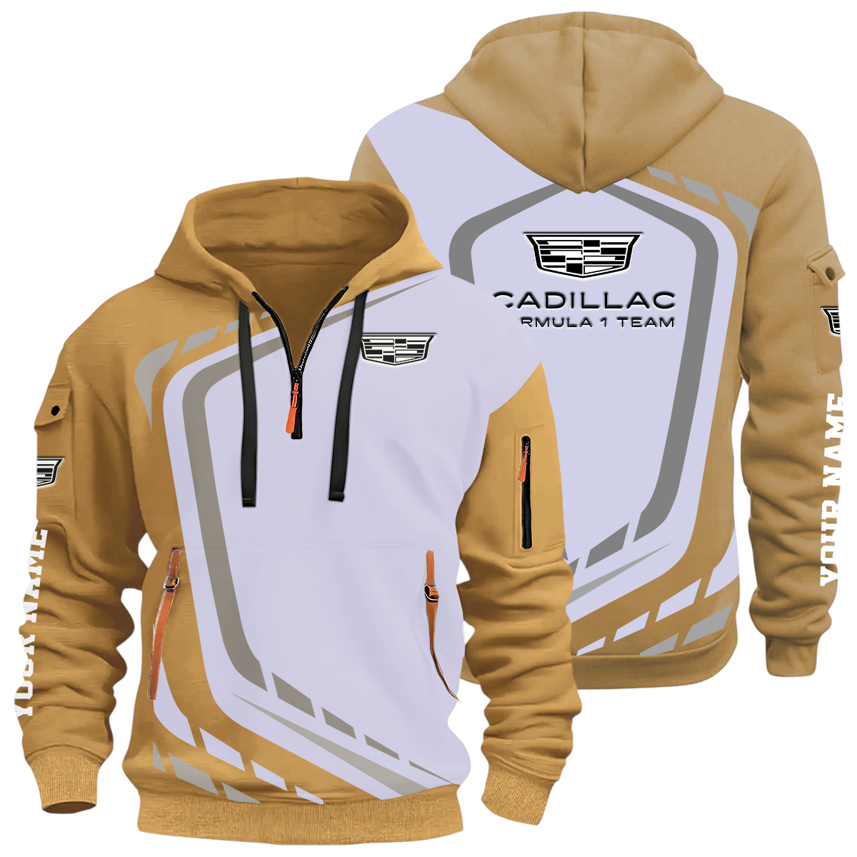 Cadillac Racing Half Zip Hoodie All Over Prints Multi-Pockets Custom Name Cadillac Racing Half Zip Hoodie All Over Prints Multi-Pockets Custom Name