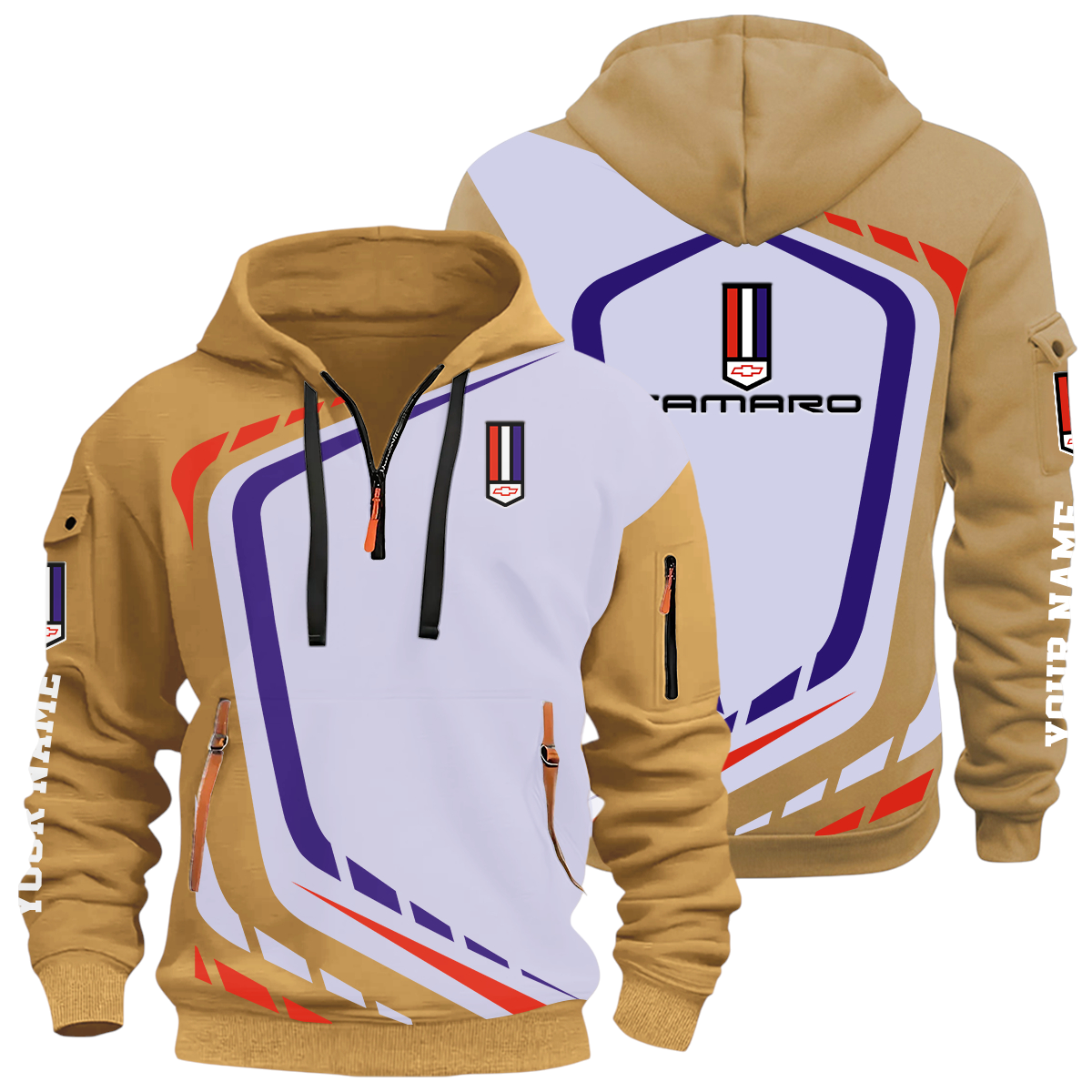Chevrolet Camaro Half Zip Hoodie All Over Prints Multi-Pockets Custom Name Chevrolet Camaro Half Zip Hoodie All Over Prints Multi-Pockets Custom Name