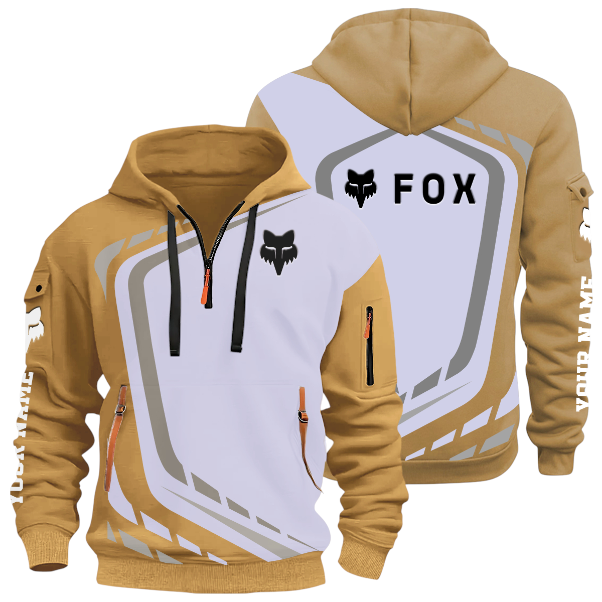 Fox Racing Half Zip Hoodie All Over Prints Multi-Pockets Custom Name Fox Racing Half Zip Hoodie All Over Prints Multi-Pockets Custom Name