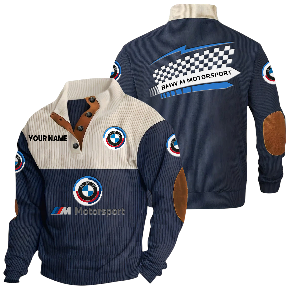 BMW M Motorsport Racing Exclusive Logo Knitted Ribbed Corduroy Sweatshirt Stand Collar Custom Name BMW M Motorsport Racing Exclusive Logo Knitted Ribbed Corduroy Sweatshirt Stand Collar Custom Name