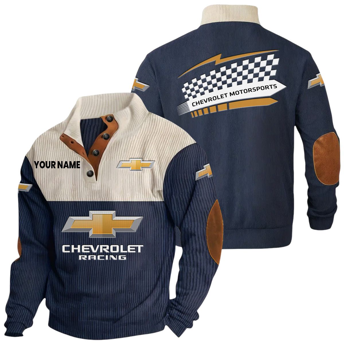 Chevrolet Racing Exclusive Logo Knitted Ribbed Corduroy Sweatshirt Stand Collar Custom Name Chevrolet Racing Exclusive Logo Knitted Ribbed Corduroy Sweatshirt Stand Collar Custom Name