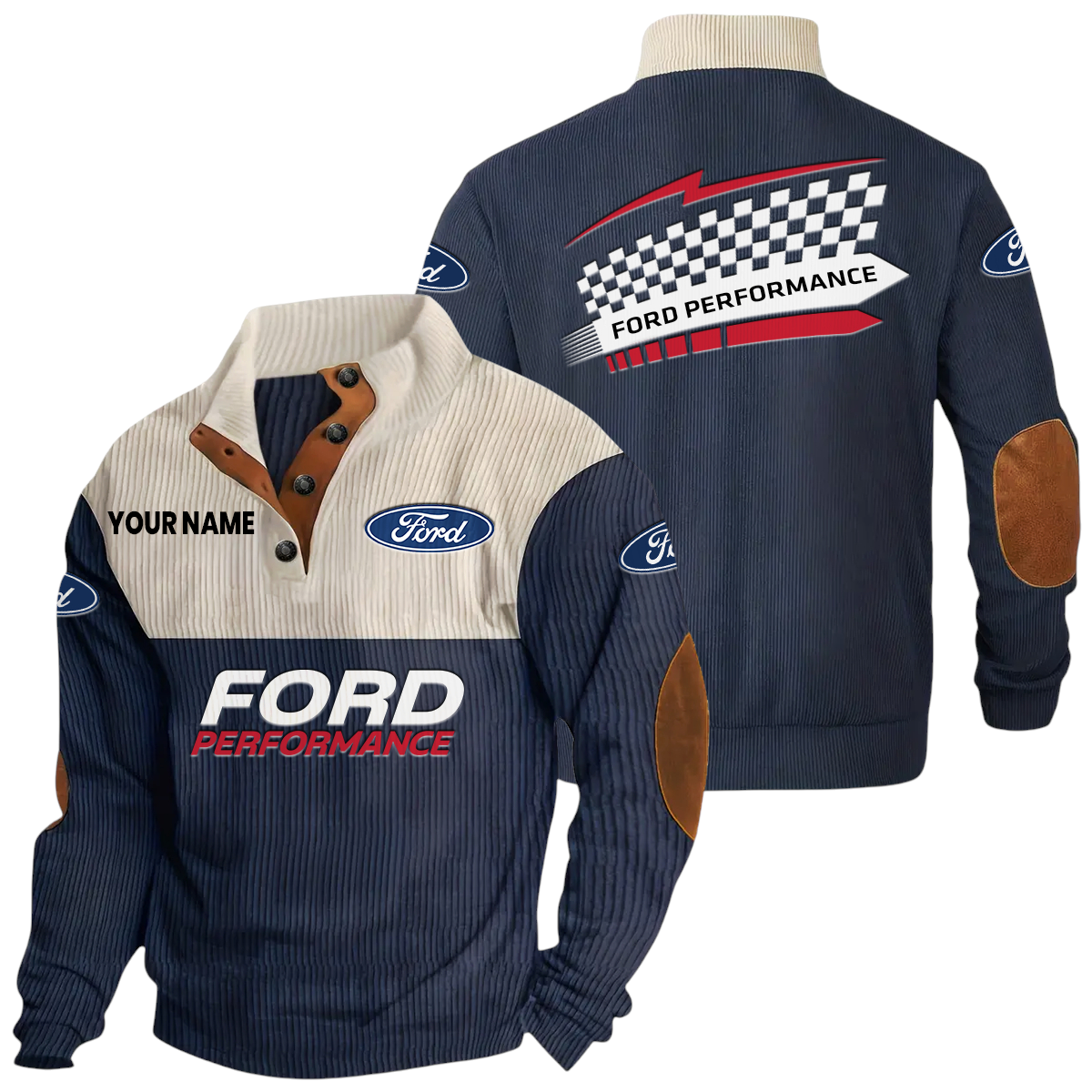 Ford Performance Racing Exclusive Logo Knitted Ribbed Corduroy Sweatshirt Stand Collar Custom Name Ford Performance Racing Exclusive Logo Knitted Ribbed Corduroy Sweatshirt Stand Collar Custom Name