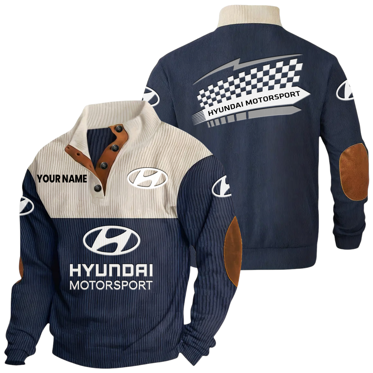 Hyundai Motorsport Racing Exclusive Logo Knitted Ribbed Corduroy Sweatshirt Stand Collar Custom Name Hyundai Motorsport Racing Exclusive Logo Knitted Ribbed Corduroy Sweatshirt Stand Collar Custom Name
