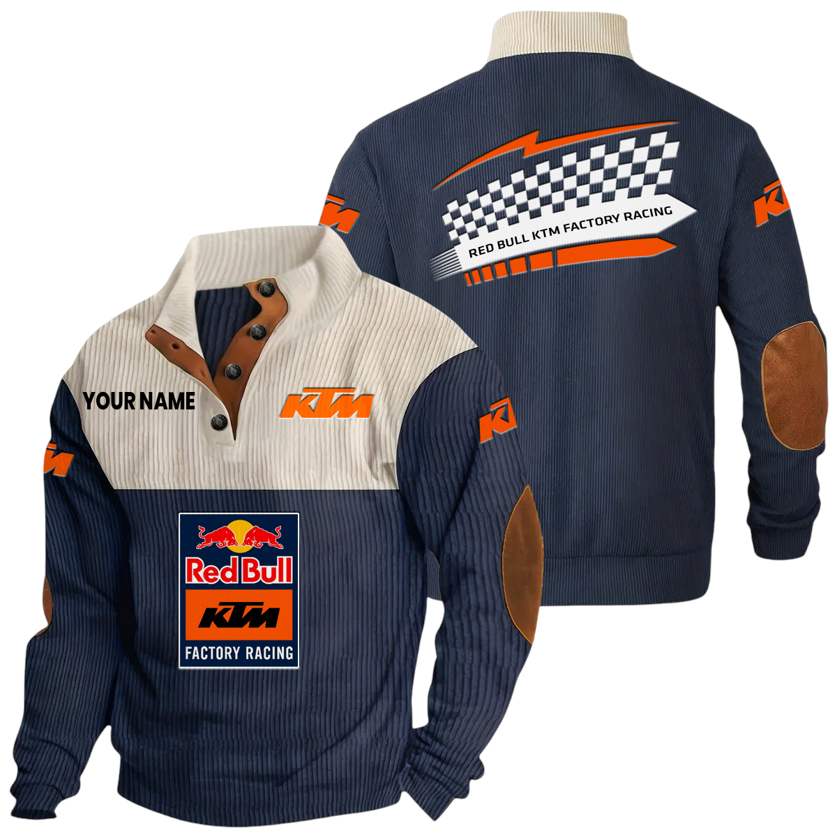 Red Bull KTM Factory Racing Exclusive Logo Knitted Ribbed Corduroy Sweatshirt Stand Collar Custom Name Red Bull KTM Factory Racing Exclusive Logo Knitted Ribbed Corduroy Sweatshirt Stand Collar Custom Name