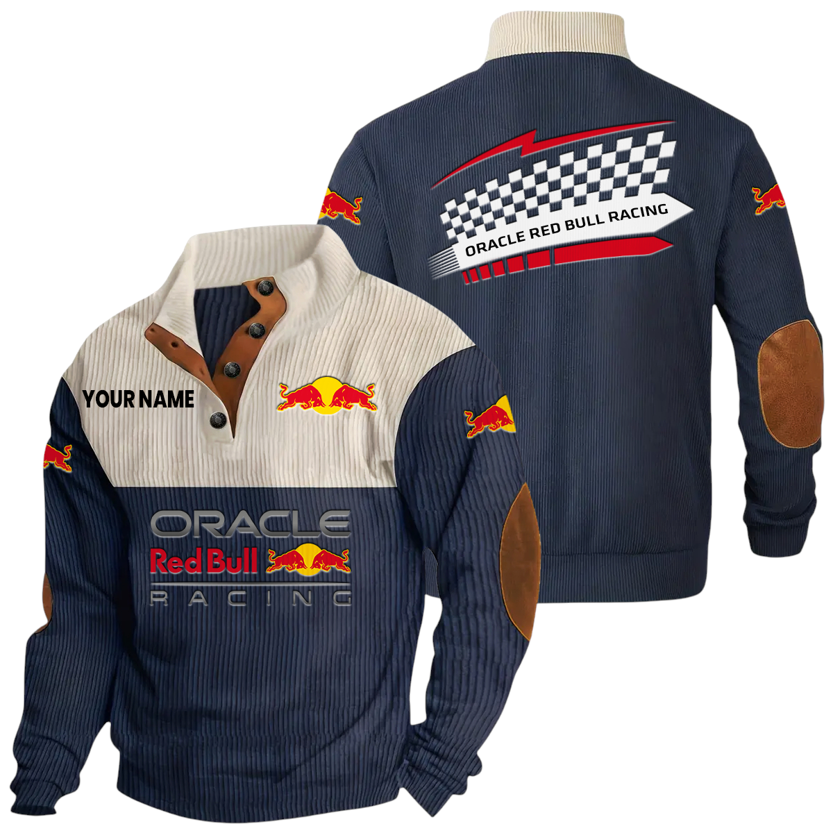 Oracle Red Bull Racing Exclusive Logo Knitted Ribbed Corduroy Sweatshirt Stand Collar Custom Name Oracle Red Bull Racing Exclusive Logo Knitted Ribbed Corduroy Sweatshirt Stand Collar Custom Name