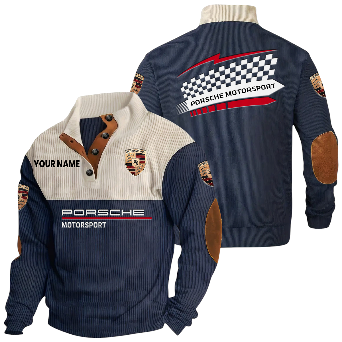 Porsche Motorsport Racing Exclusive Logo Knitted Ribbed Corduroy Sweatshirt Stand Collar Custom Name Porsche Motorsport Racing Exclusive Logo Knitted Ribbed Corduroy Sweatshirt Stand Collar Custom Name