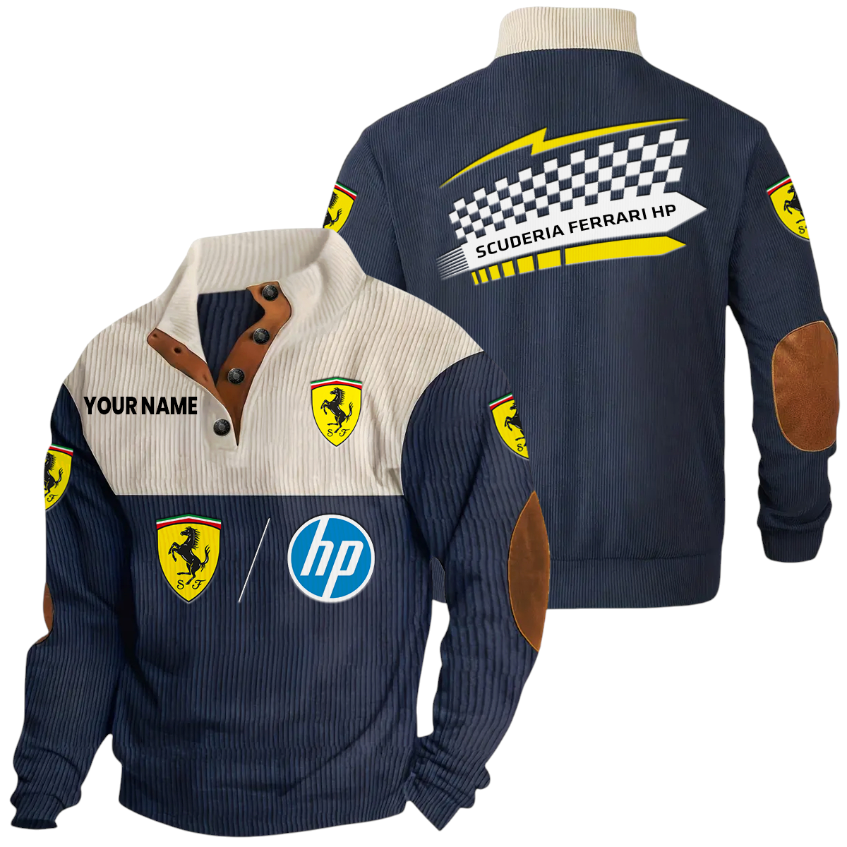 Scuderia Ferrari HP Racing Exclusive Logo Knitted Ribbed Corduroy Sweatshirt Stand Collar Custom Name Scuderia Ferrari HP Racing Exclusive Logo Knitted Ribbed Corduroy Sweatshirt Stand Collar Custom Name
