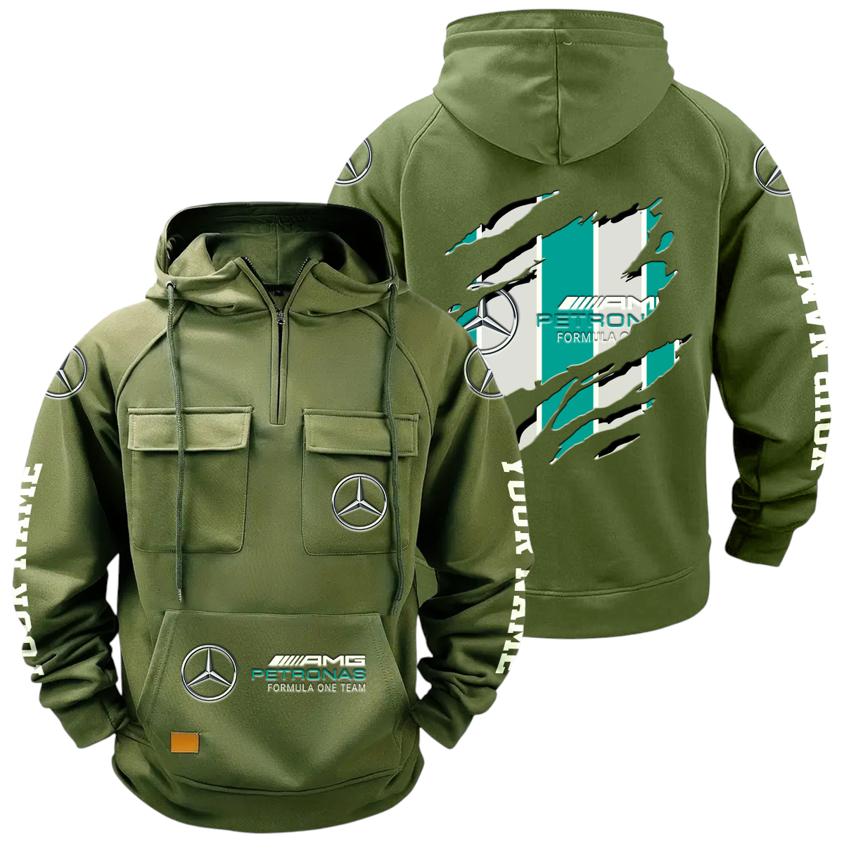 Mercedes-AMG Petronas Racing Quarter Zip Hoodie Multi-Pockets Custom Name Mercedes-AMG Petronas Racing Quarter Zip Hoodie Multi-Pockets Custom Name
