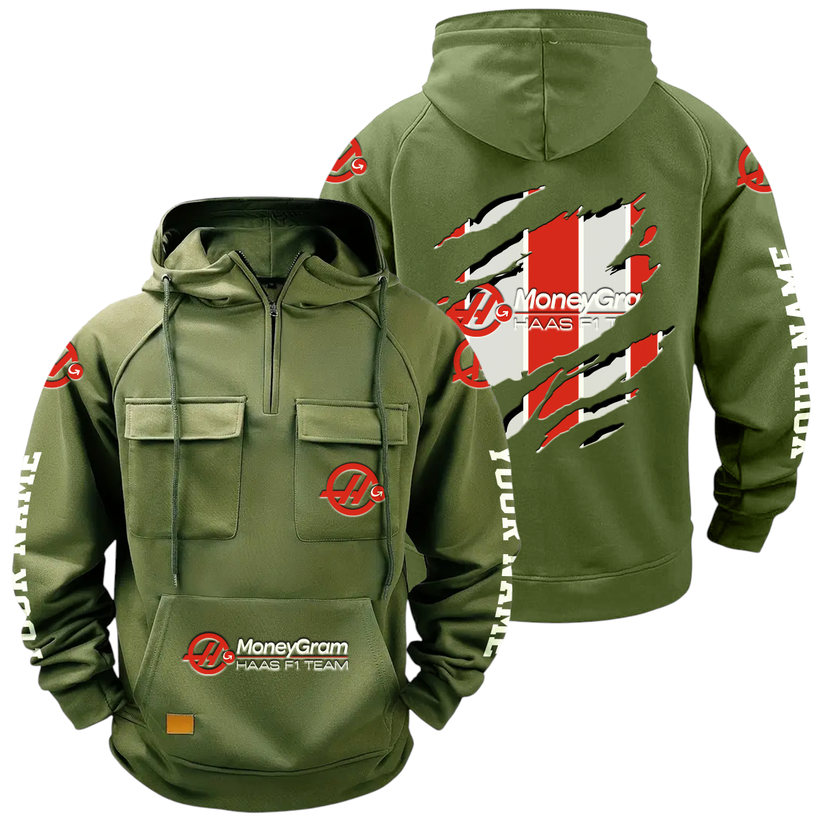 MoneyGram Haas F1 Team Racing Quarter Zip Hoodie Multi-Pockets Custom Name MoneyGram Haas F1 Team Racing Quarter Zip Hoodie Multi-Pockets Custom Name