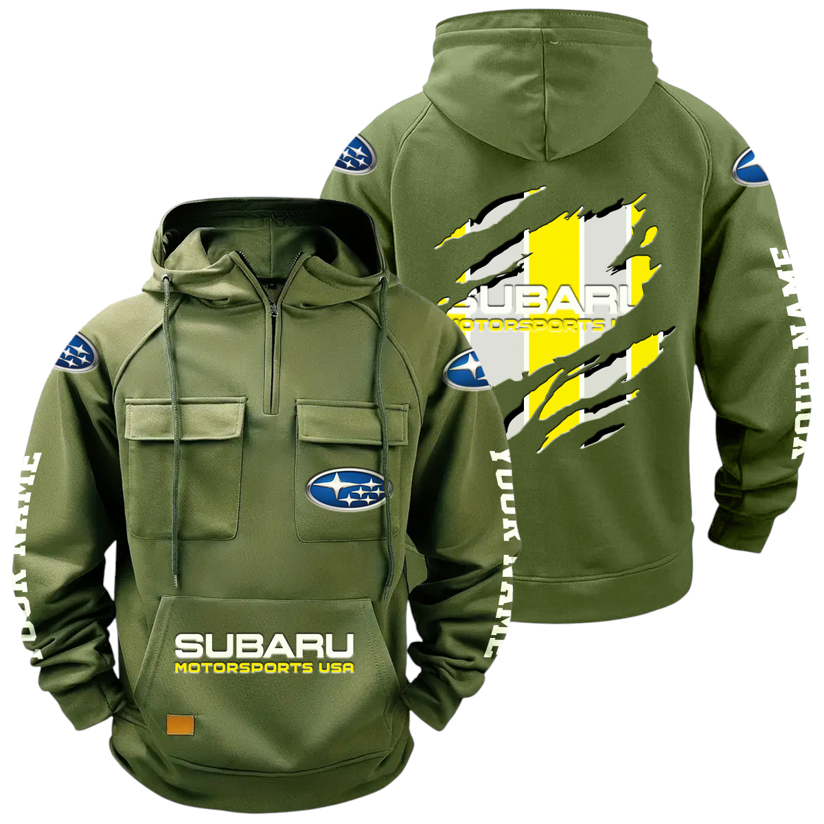 Subaru Motorsports USA Racing Quarter Zip Hoodie Multi-Pockets Custom Name Subaru Motorsports USA Racing Quarter Zip Hoodie Multi-Pockets Custom Name
