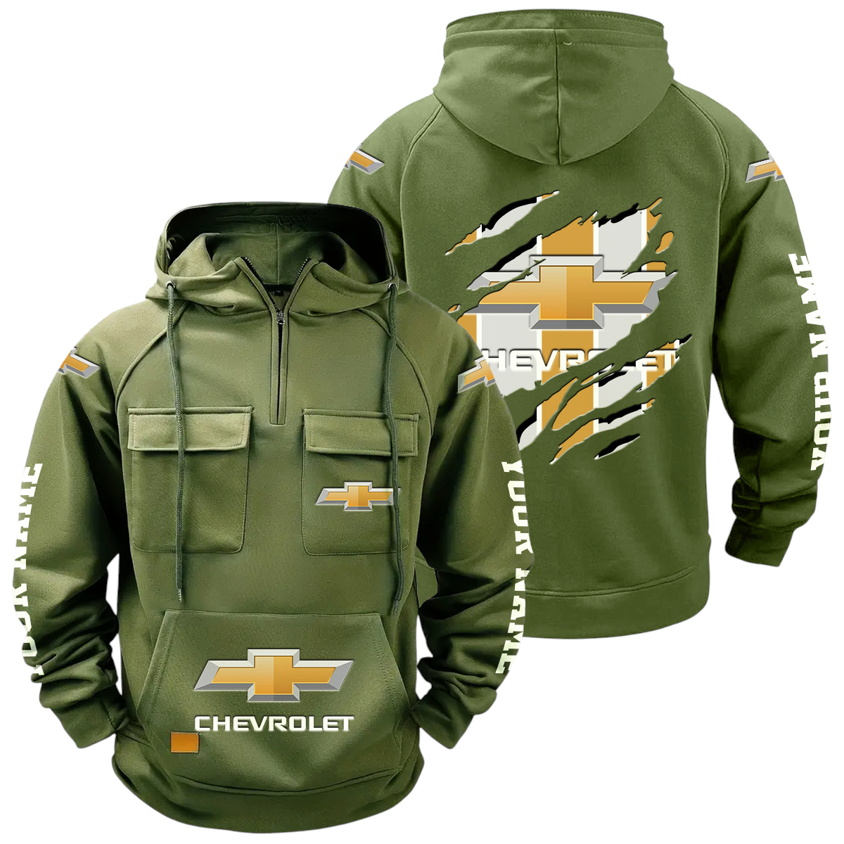 Chevrolet Quarter Zip Hoodie Multi-Pockets Custom Name Chevrolet Quarter Zip Hoodie Multi-Pockets Custom Name