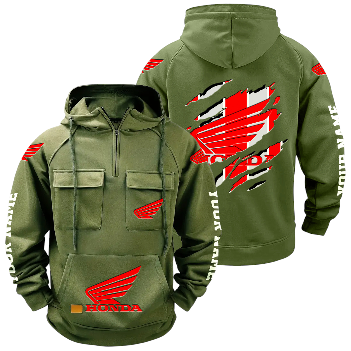 Honda Motor Quarter Zip Hoodie Multi-Pockets Custom Name Honda Motor Quarter Zip Hoodie Multi-Pockets Custom Name