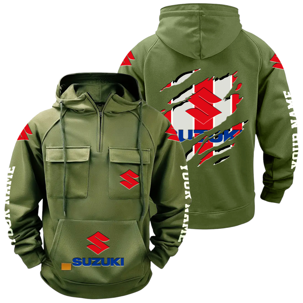 Suzuki Motor Quarter Zip Hoodie Multi-Pockets Custom Name Suzuki Motor Quarter Zip Hoodie Multi-Pockets Custom Name