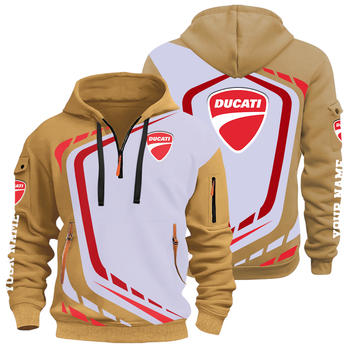 Ducati Motor Holding Half Zip Hoodie All Over Prints Multi-Pockets Custom Name Ducati Motor Holding Half Zip Hoodie All Over Prints Multi-Pockets Custom Name