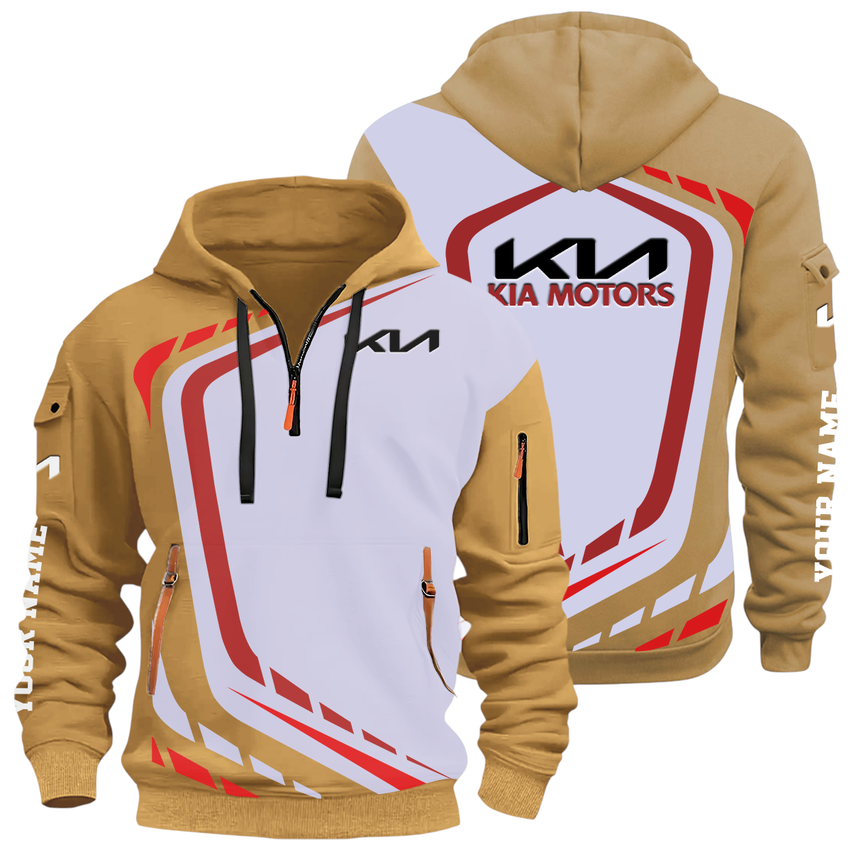 KIA Half Zip Hoodie All Over Prints Multi-Pockets Custom Name KIA Half Zip Hoodie All Over Prints Multi-Pockets Custom Name