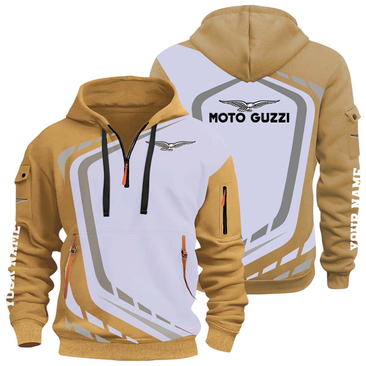 Moto Guzzi Half Zip Hoodie All Over Prints Multi-Pockets Custom Name Moto Guzzi Half Zip Hoodie All Over Prints Multi-Pockets Custom Name