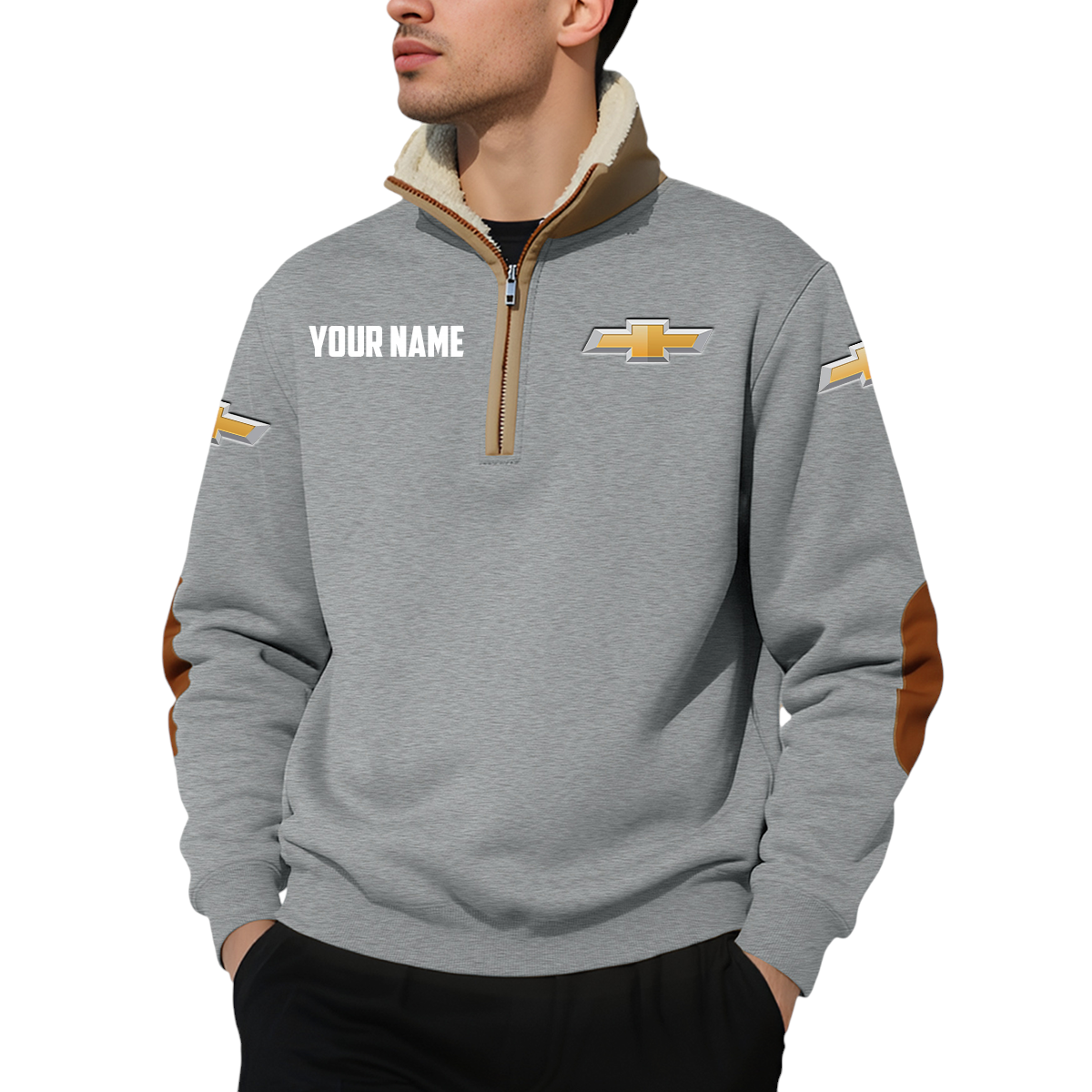 Chevrolet Racing Quarter Zip Sweatshirt Fleece-Lined Collar Custom Name Chevrolet Racing Quarter Zip Sweatshirt Fleece-Lined Collar Custom Name
