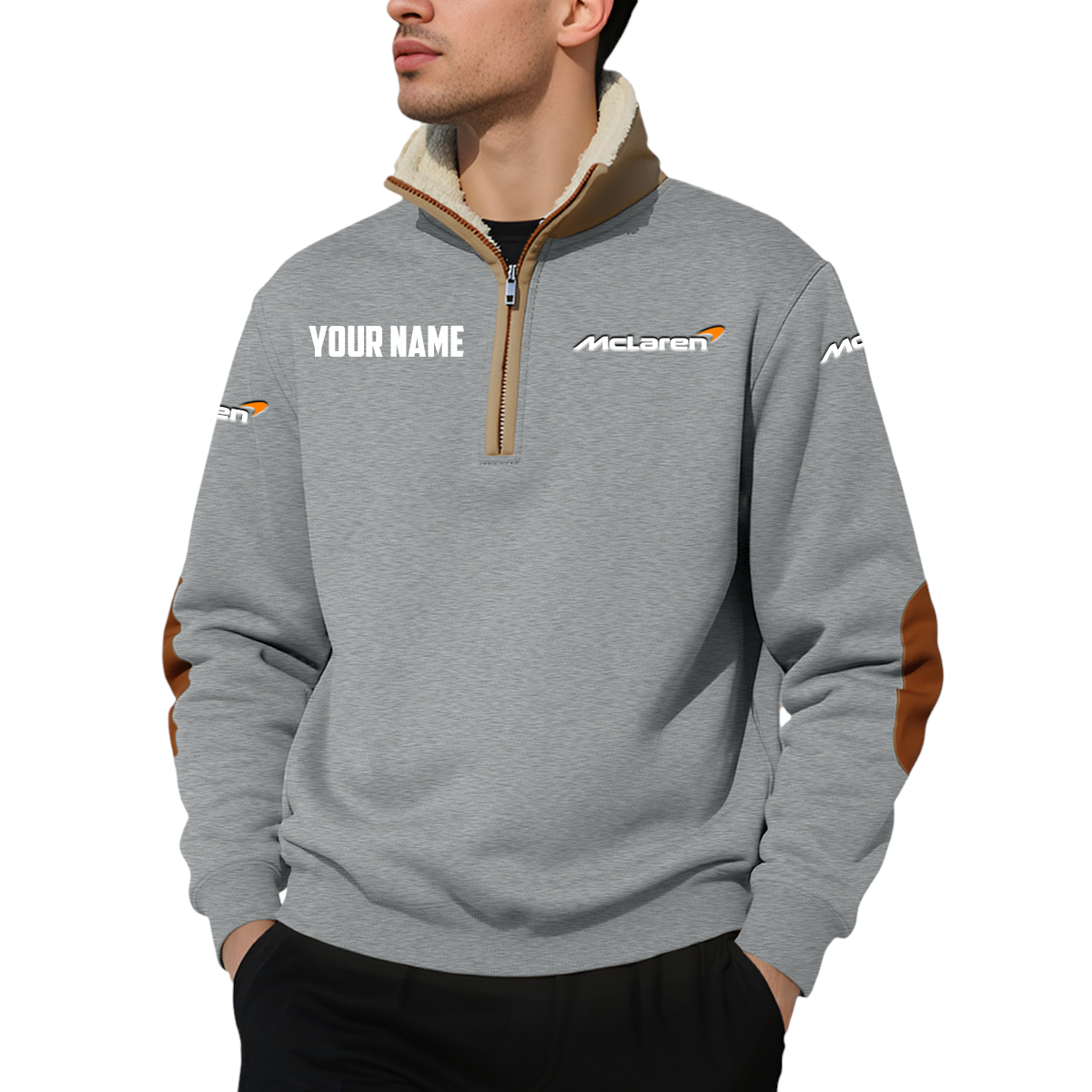 McLaren Racing Limited Quarter Zip Sweatshirt Fleece-Lined Collar Custom Name McLaren Racing Limited Quarter Zip Sweatshirt Fleece-Lined Collar Custom Name