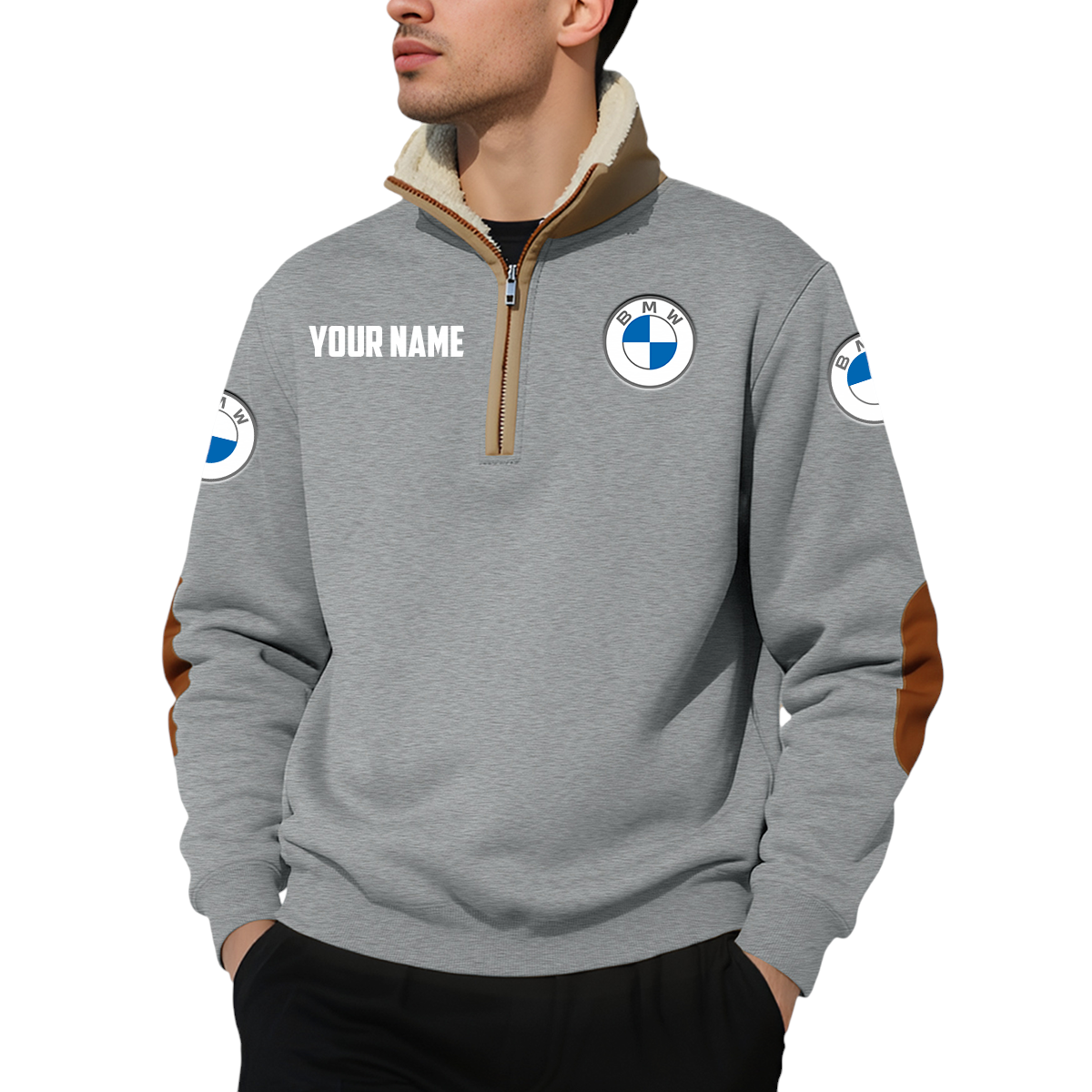 BMW Quarter Zip Sweatshirt Fleece-Lined Collar Custom Name BMW Quarter Zip Sweatshirt Fleece-Lined Collar Custom Name