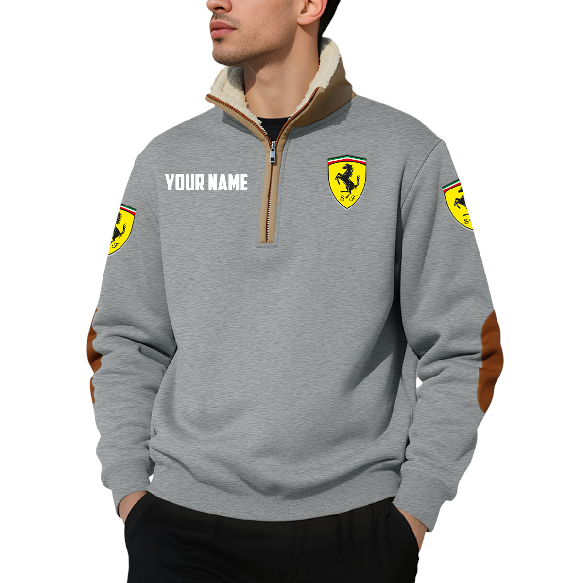Ferrari Quarter Zip Sweatshirt Fleece-Lined Collar Custom Name Ferrari Quarter Zip Sweatshirt Fleece-Lined Collar Custom Name