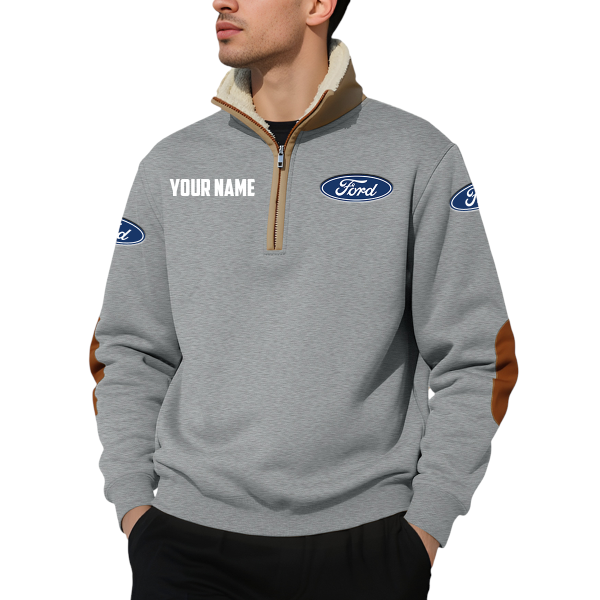 Ford Quarter Zip Sweatshirt Fleece-Lined Collar Custom Name Ford Quarter Zip Sweatshirt Fleece-Lined Collar Custom Name