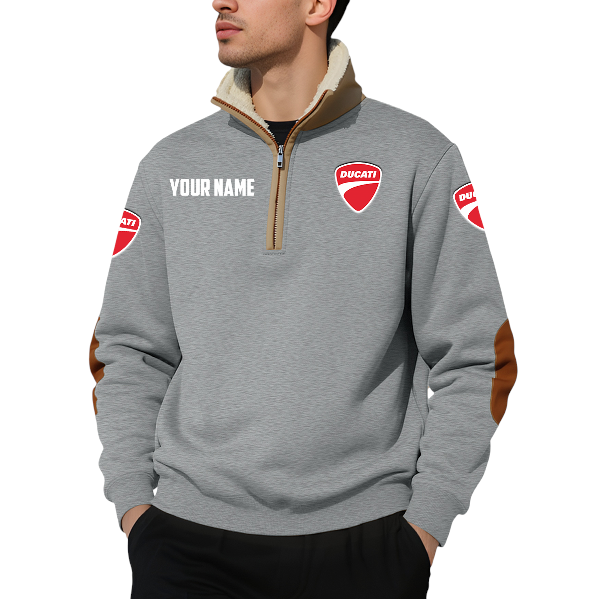 Ducati Motor Holding Quarter Zip Sweatshirt Fleece-Lined Collar Custom Name Ducati Motor Holding Quarter Zip Sweatshirt Fleece-Lined Collar Custom Name