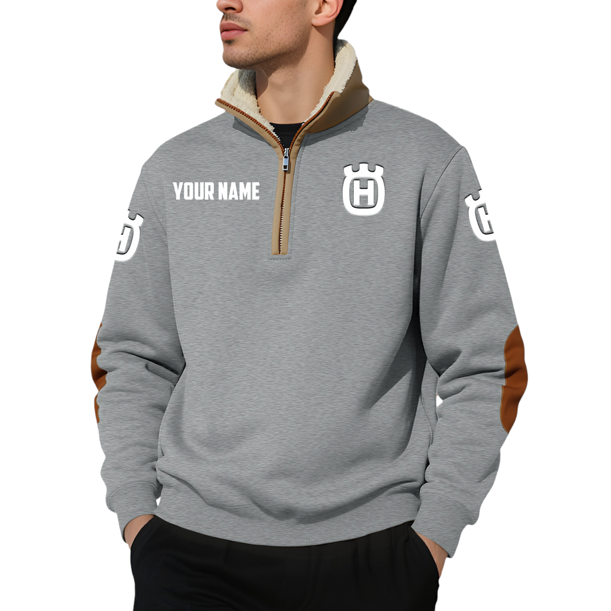 Husqvarna Motorcycles Quarter Zip Sweatshirt Fleece-Lined Collar Custom Name Husqvarna Motorcycles Quarter Zip Sweatshirt Fleece-Lined Collar Custom Name