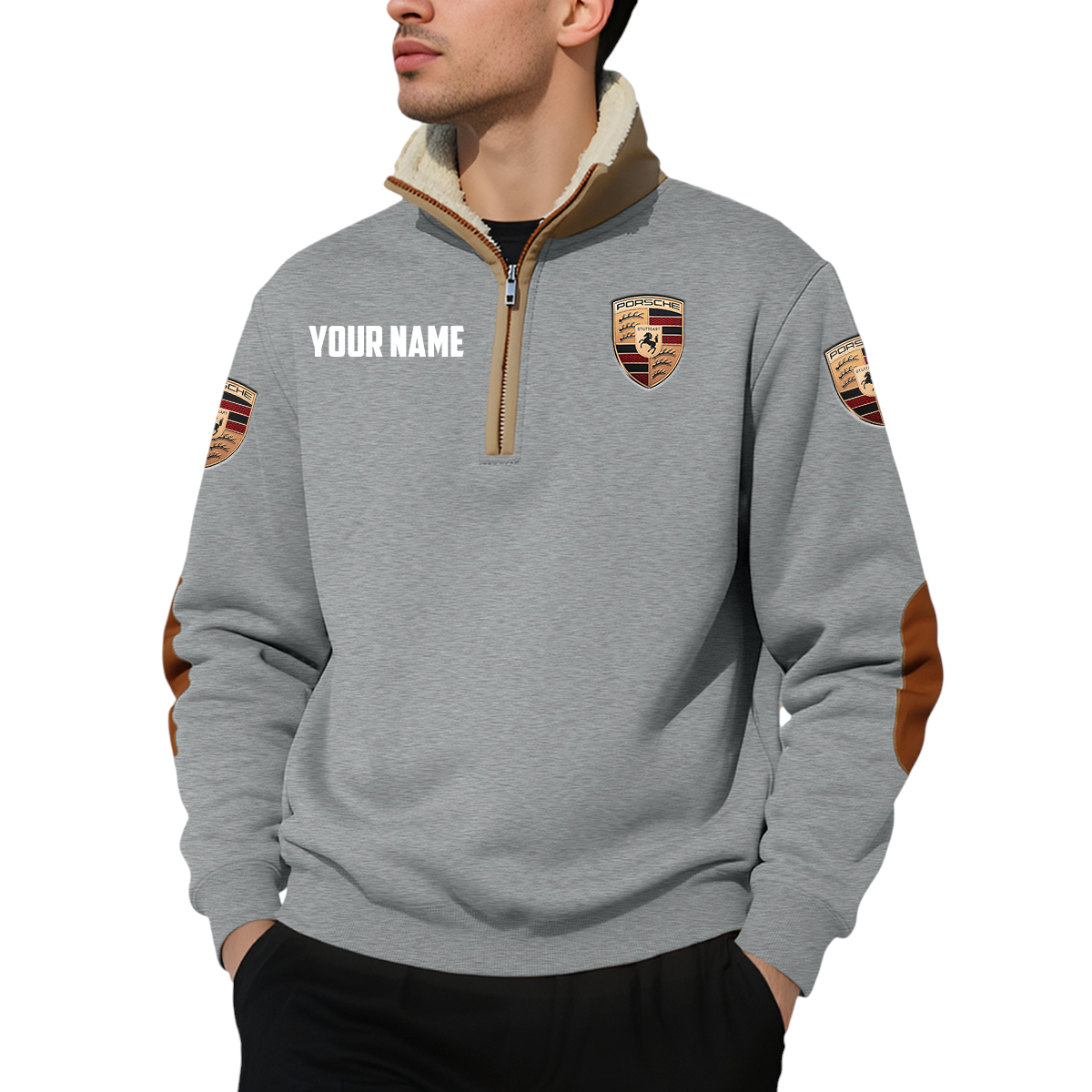 Porsche Quarter Zip Sweatshirt Fleece-Lined Collar Custom Name Porsche Quarter Zip Sweatshirt Fleece-Lined Collar Custom Name