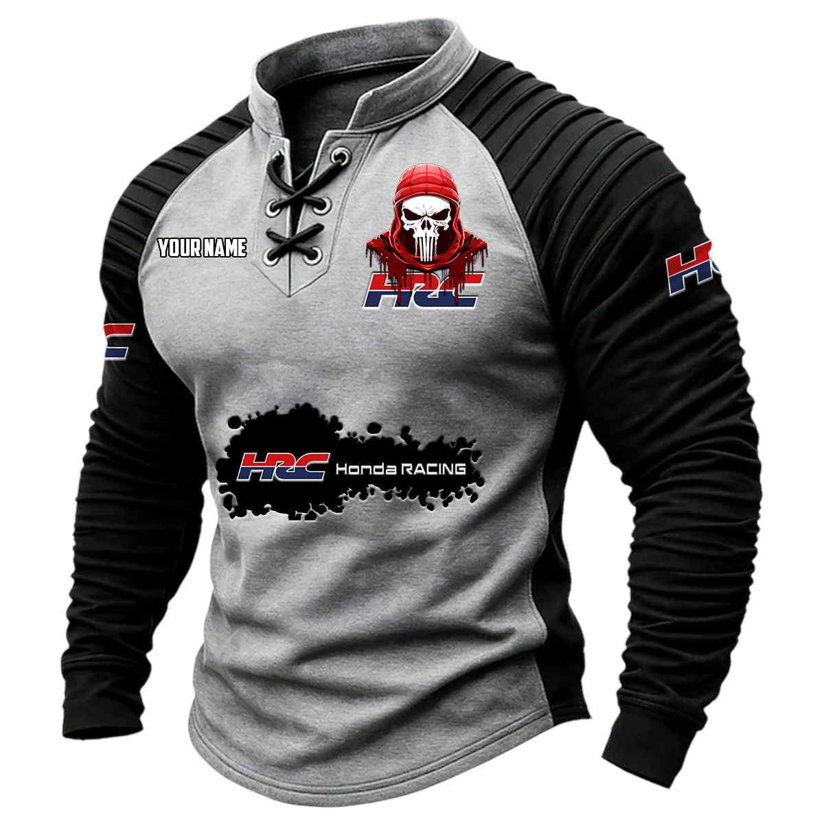 HRC Honda Racing Vintage Lace-Up Long Sleeve Shirt Custom Text HRC Honda Racing Vintage Lace-Up Long Sleeve Shirt Custom Text