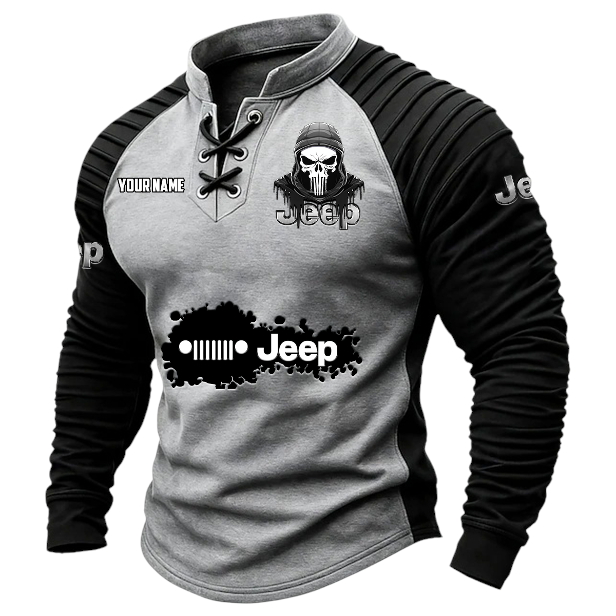 Jeep Vintage Lace-Up Long Sleeve Shirt Custom Text Jeep Vintage Lace-Up Long Sleeve Shirt Custom Text