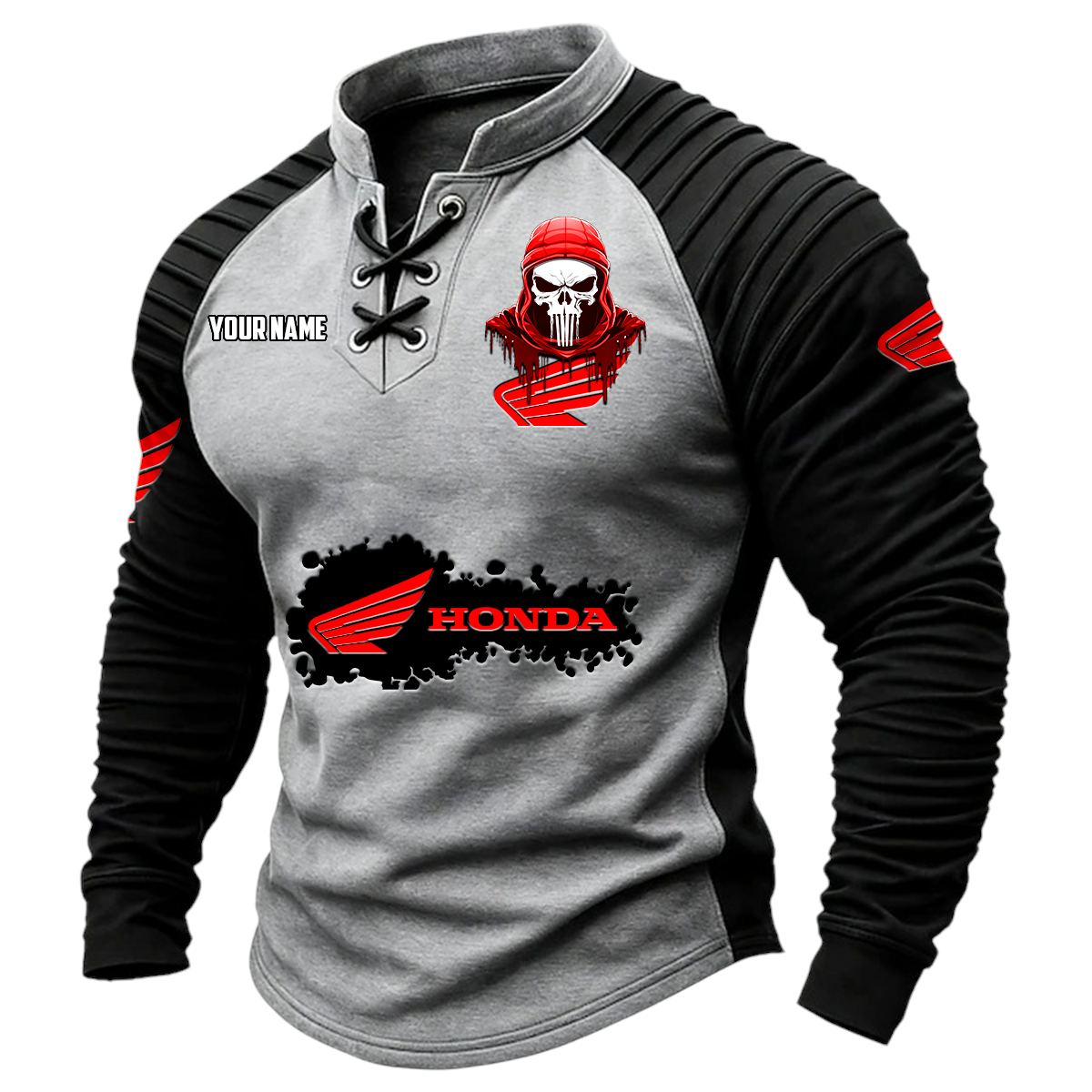 Honda Motor Vintage Lace-Up Long Sleeve Shirt Custom Text Honda Motor Vintage Lace-Up Long Sleeve Shirt Custom Text