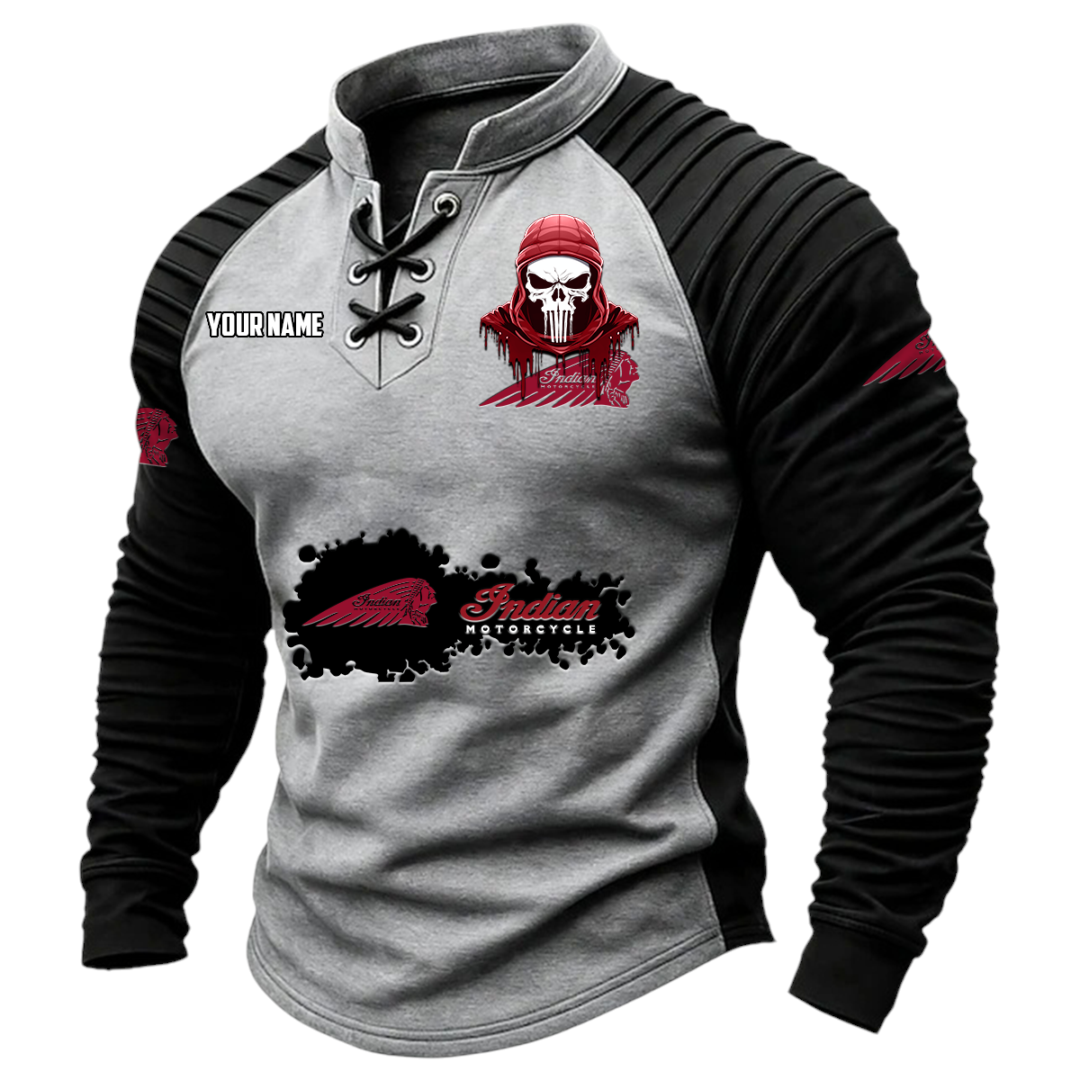 Indian Motorcycle Vintage Lace-Up Long Sleeve Shirt Custom Text Indian Motorcycle Vintage Lace-Up Long Sleeve Shirt Custom Text