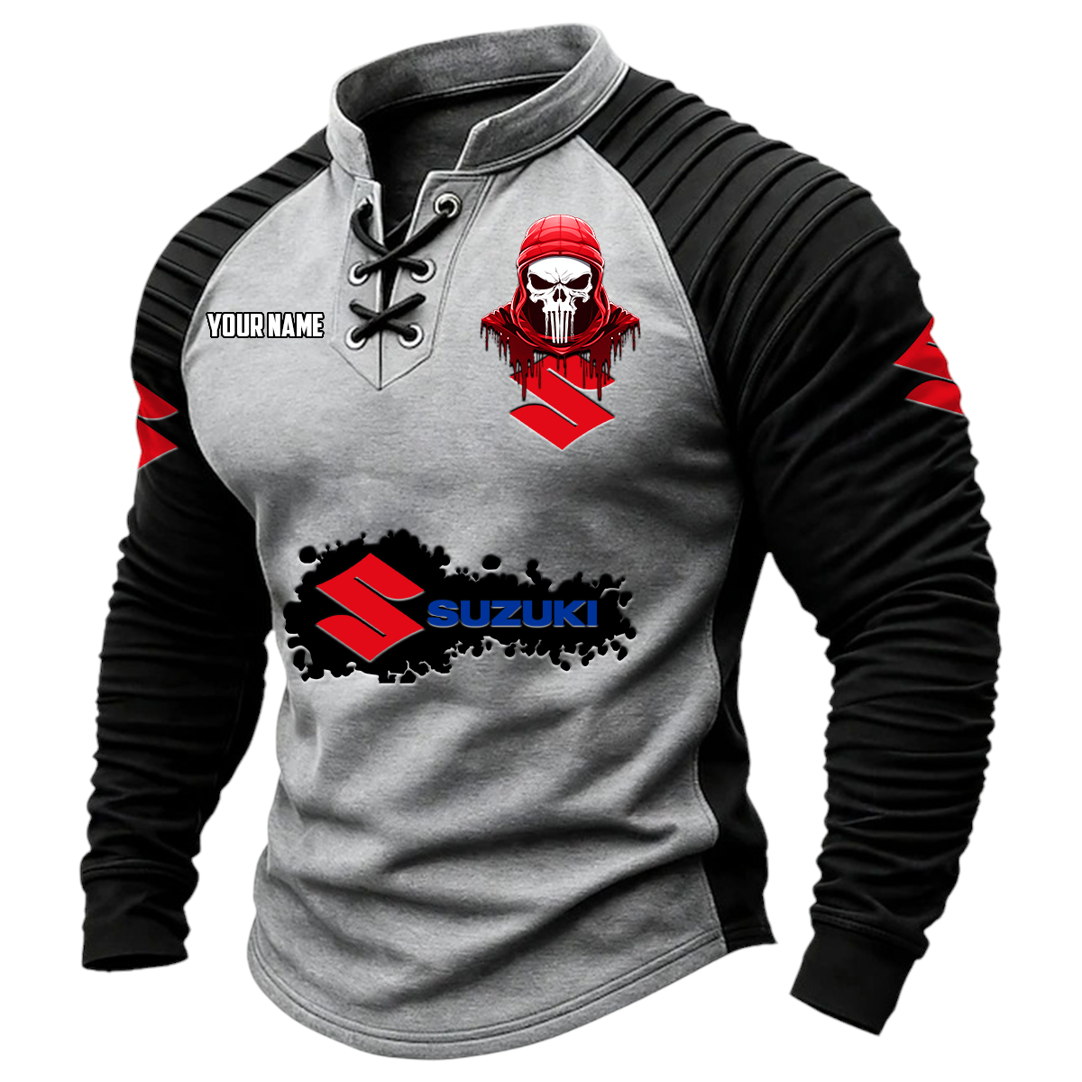 Suzuki Motor Vintage Lace-Up Long Sleeve Shirt Custom Text Suzuki Motor Vintage Lace-Up Long Sleeve Shirt Custom Text