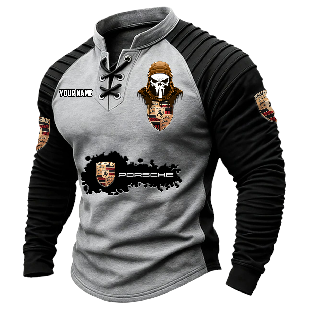 Porsche Vintage Lace-Up Long Sleeve Shirt Custom Text Porsche Vintage Lace-Up Long Sleeve Shirt Custom Text