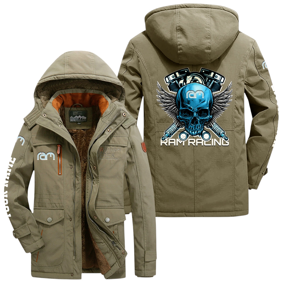 RAM Racing Windproof Jacket Heavy Duty Fleece Lined Hooded Coat Custom Your Name RAM Racing Windproof Jacket Heavy Duty Fleece Lined Hooded Coat Custom Your Name