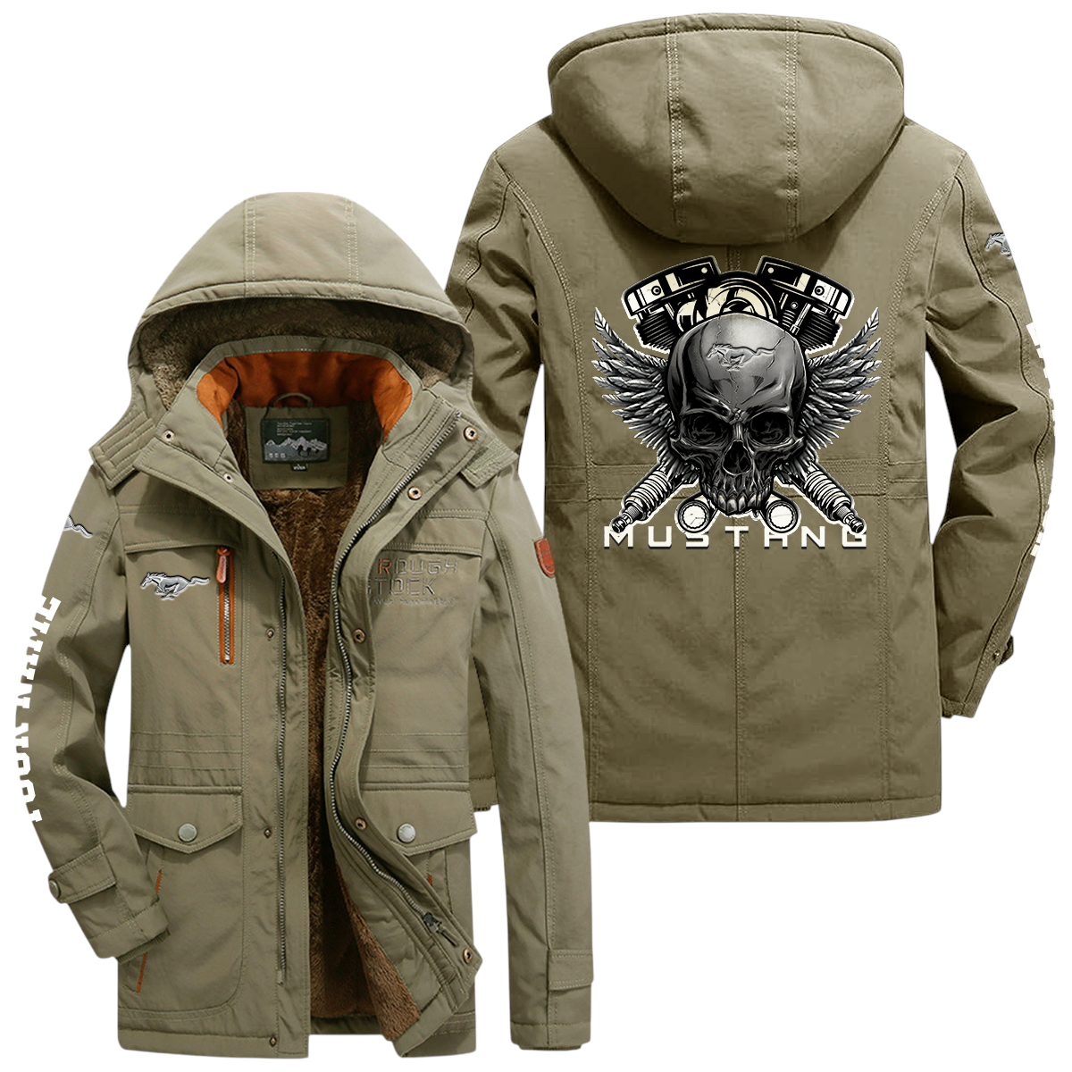 Mustang Windproof Jacket Heavy Duty Fleece Lined Hooded Coat Custom Your Name Mustang Windproof Jacket Heavy Duty Fleece Lined Hooded Coat Custom Your Name