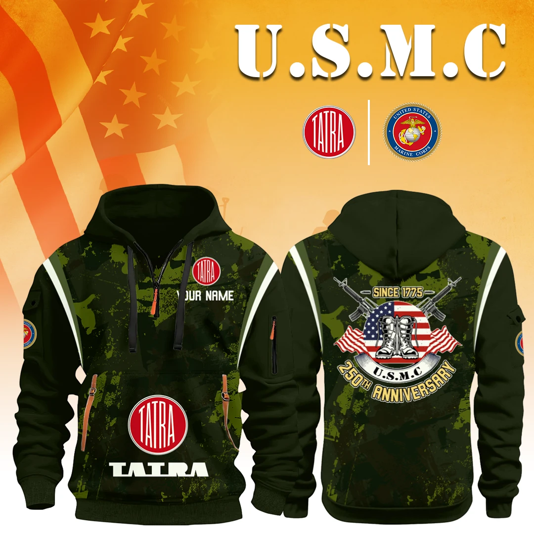 Tatra Trucks x USMC 250th Anniversary 3D Half Zip Hoodie Custom Your Name Tatra Trucks x USMC 250th Anniversary 3D Half Zip Hoodie Custom Your Name