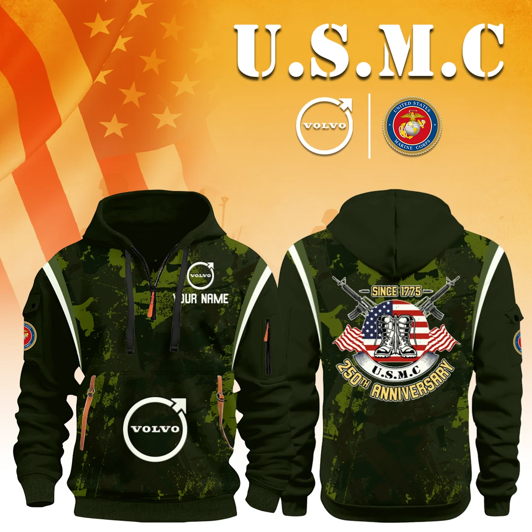 Volvo Trucks x USMC 250th Anniversary 3D Half Zip Hoodie Custom Your Name Volvo Trucks x USMC 250th Anniversary 3D Half Zip Hoodie Custom Your Name